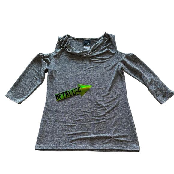 Vintage Womens Top Small Silver Y3K Futuristic Cold Shoulder Dystopian Galactic - Picture 4 of 7